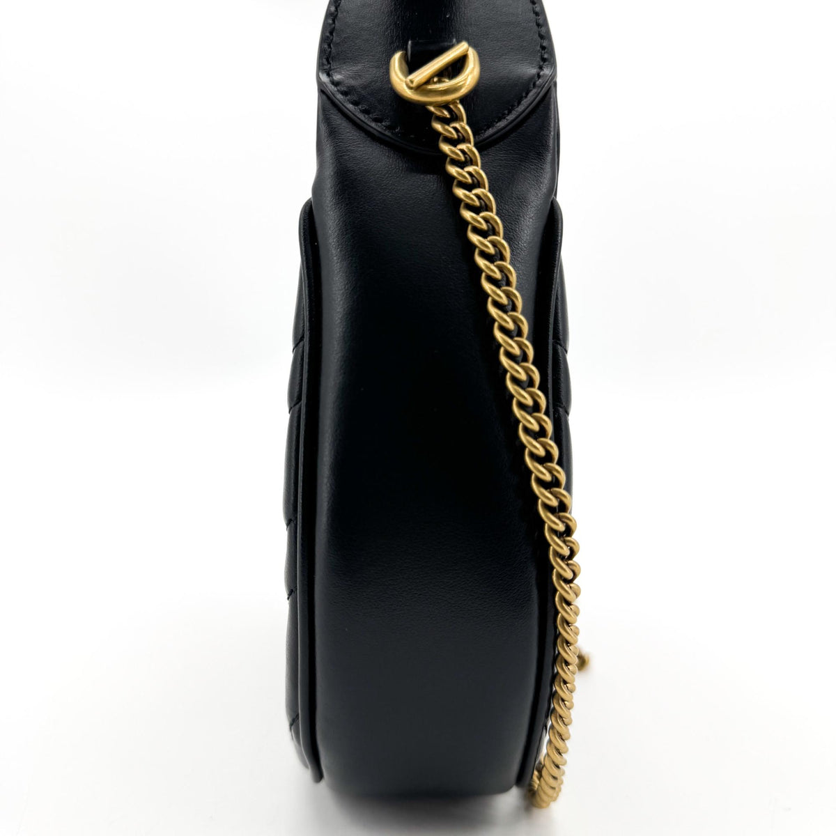 Gucci GG Marmont Matelassé Mini Half Moon Crossbody Bag Black with Gold Hardware