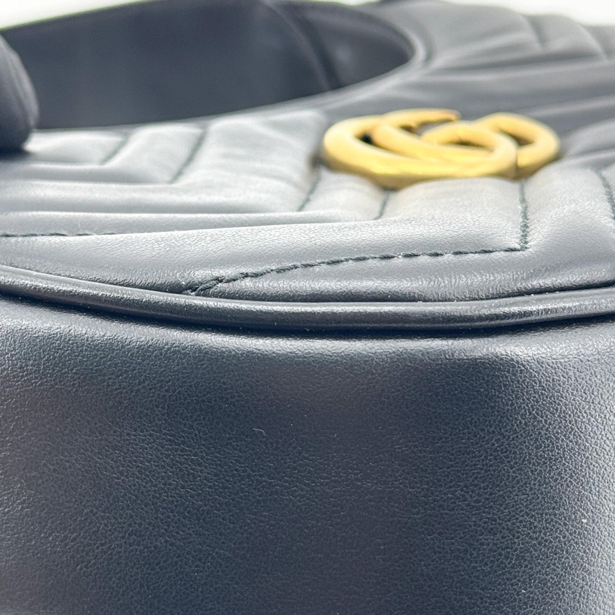 Gucci GG Marmont Matelassé Mini Half Moon Crossbody Bag Black with Gold Hardware