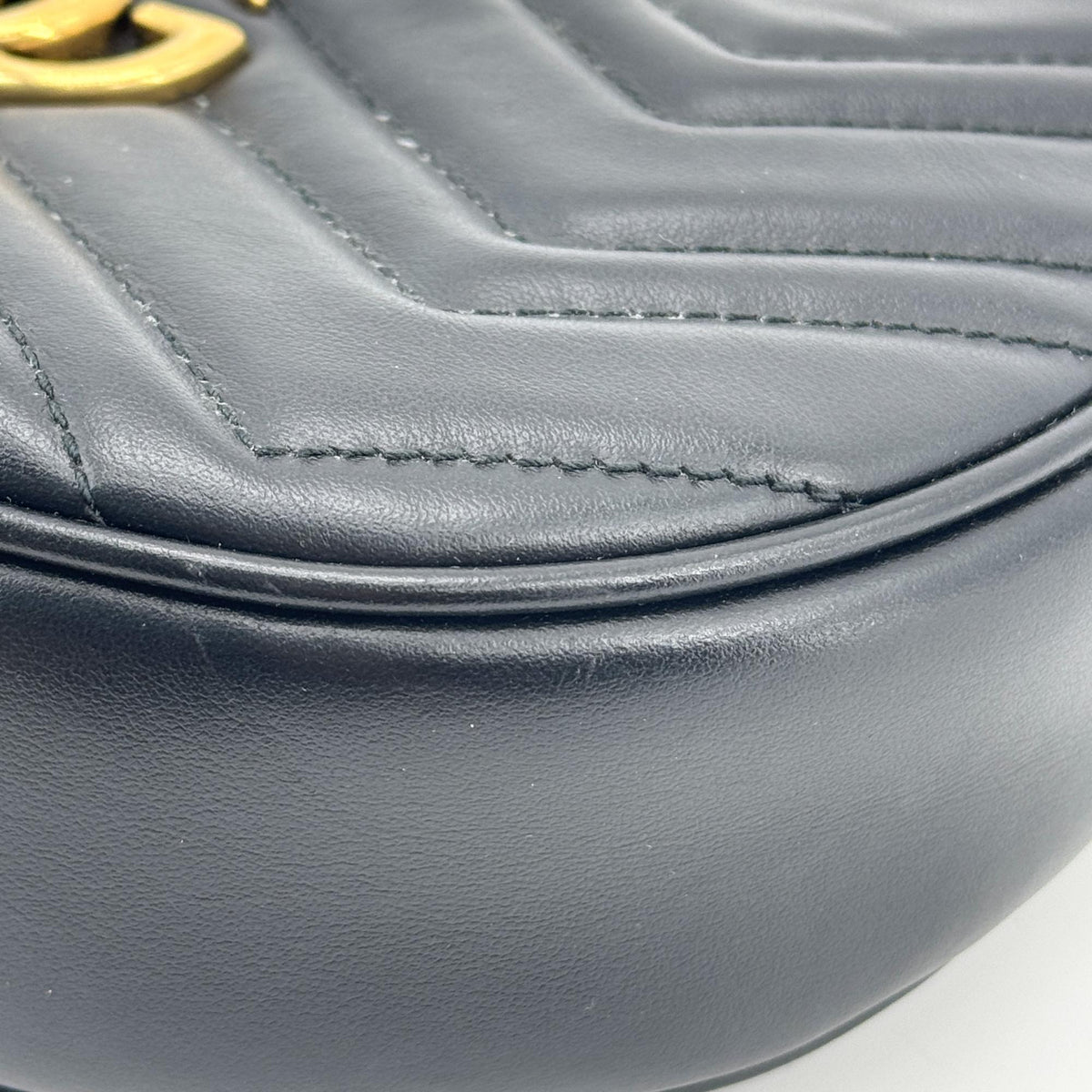 Gucci GG Marmont Matelassé Mini Half Moon Crossbody Bag Black with Gold Hardware