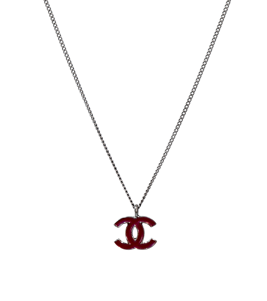 Chanel Pink CC Silver Necklace