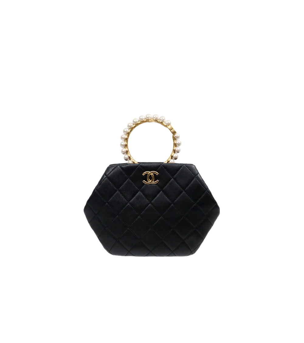 Chanel Black Leather Pearl-Handle Pouch