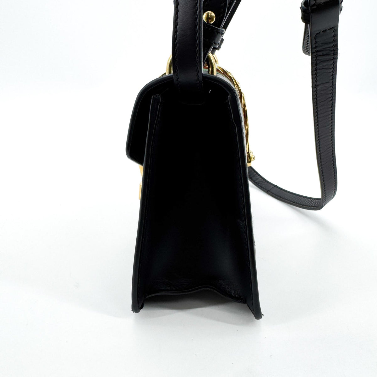 Gucci Sylvie Mini Top Handle Crossbody Bag Black Gold Hardware