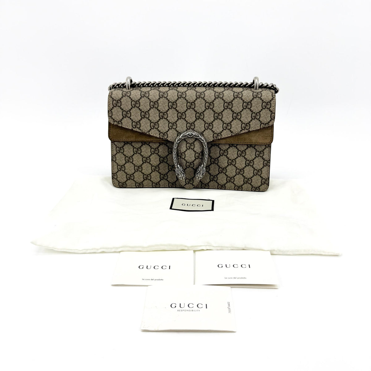 Gucci Dionysus Small GG Supreme Crossbody Bag Beige Brown