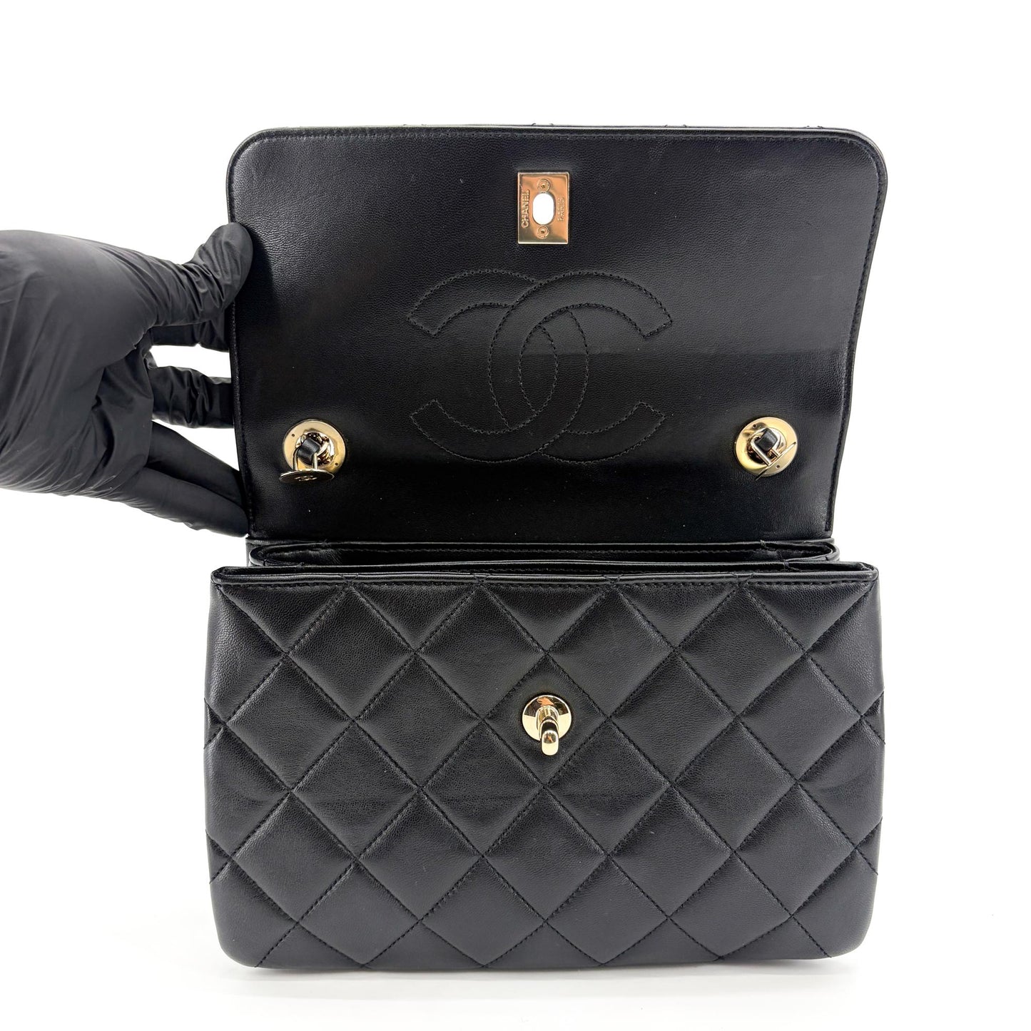 Chanel Trendy CC Small Top Handle Bag Gold Hardware Black Built-in Chip