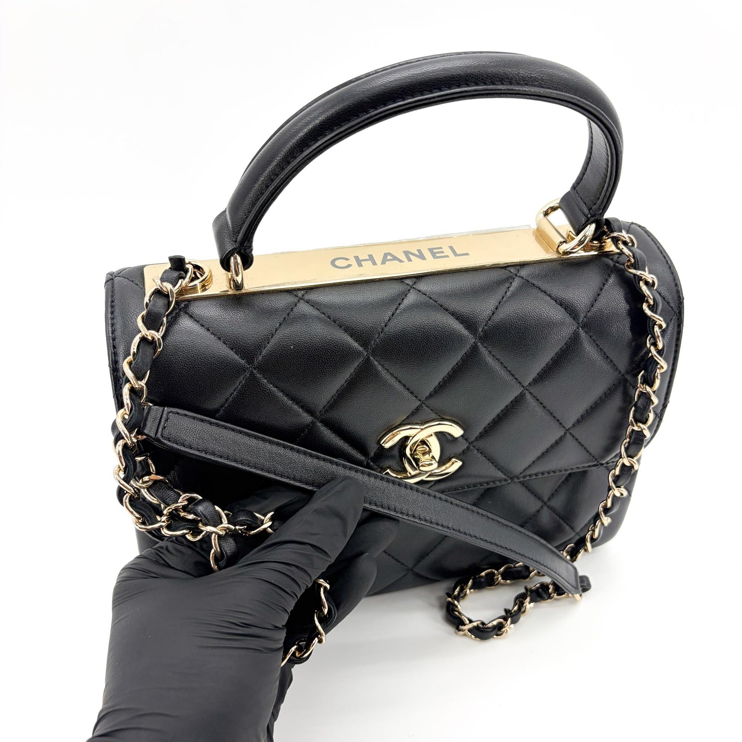 Chanel Trendy CC Small Top Handle Bag Gold Hardware Black Built-in Chip