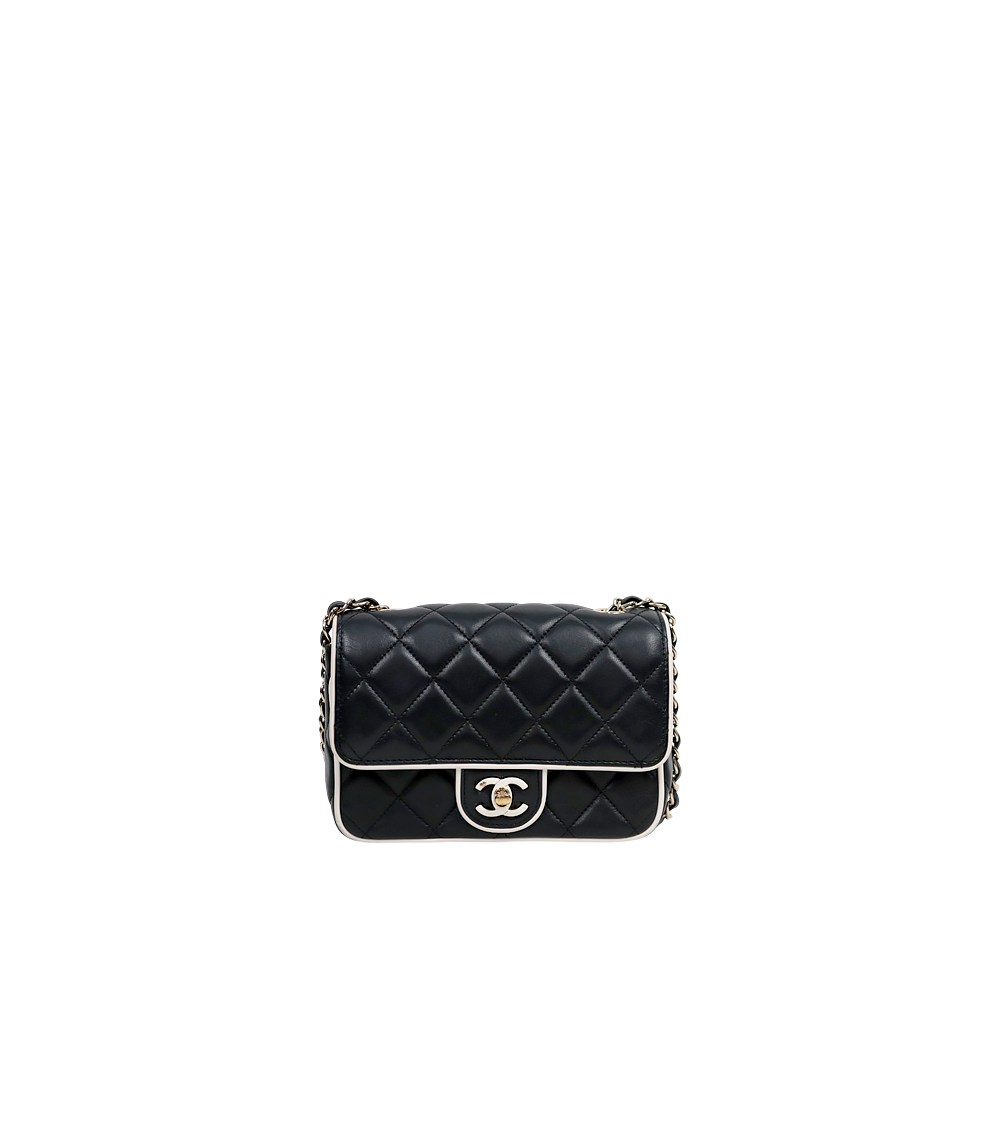 Chanel Two-Tone Lambskin Quilted CC Flap Shoulder Bag with Built-in Chip