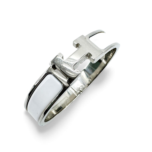 Hermès Click H Bracelet White Silver