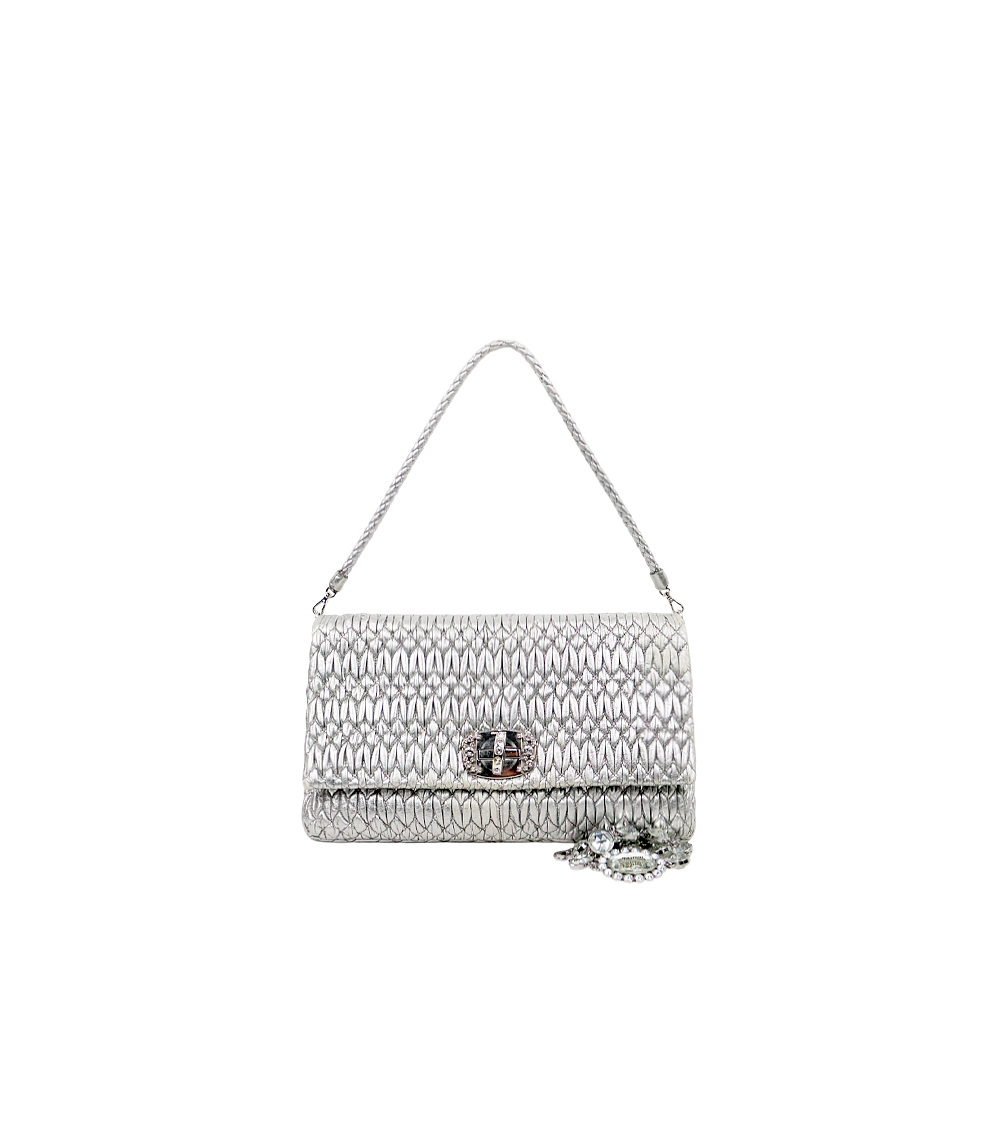Miu Miu Silver Materasse Crystal Shoulder Bag