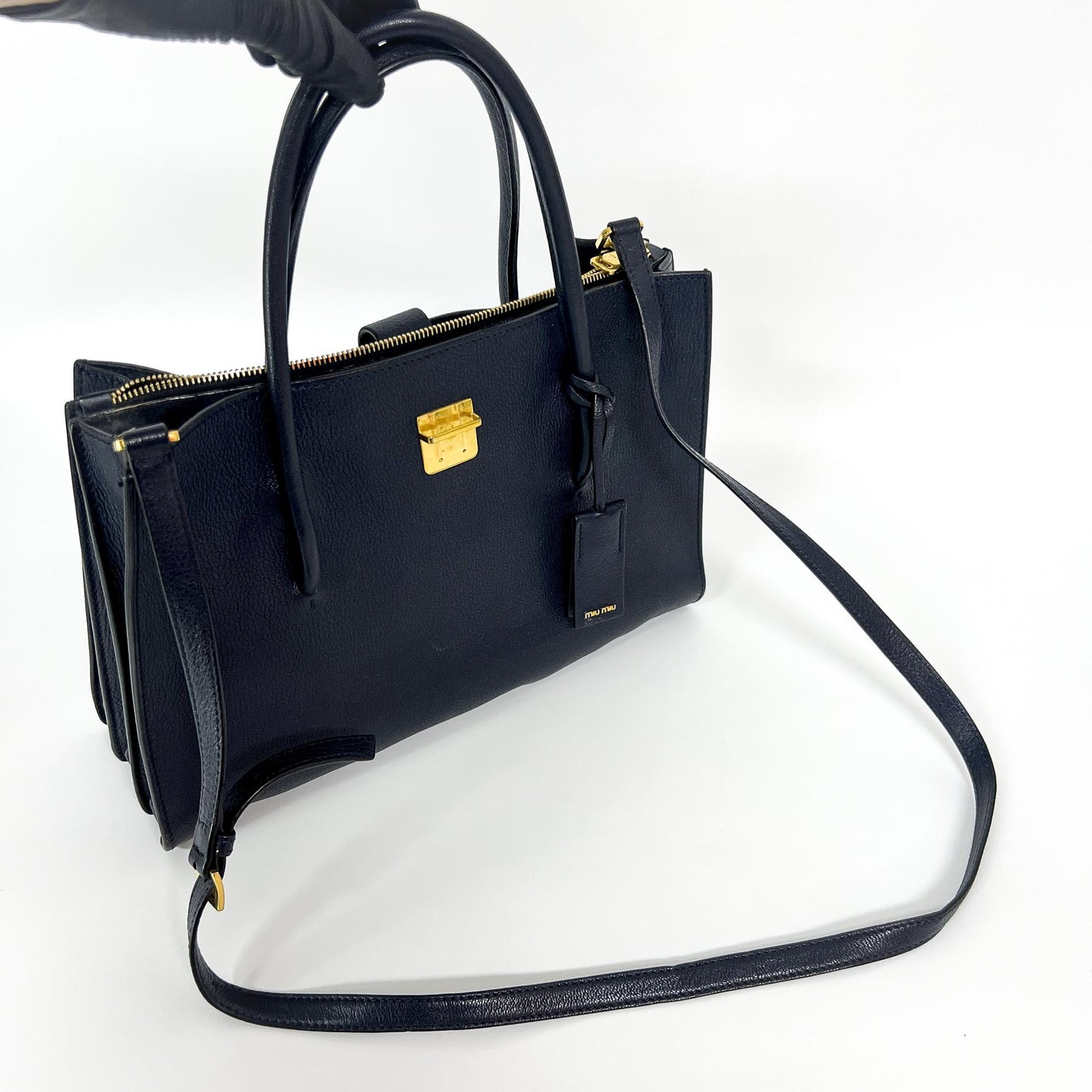 Miu Miu Madras Leather Top Handle Bag Navy
