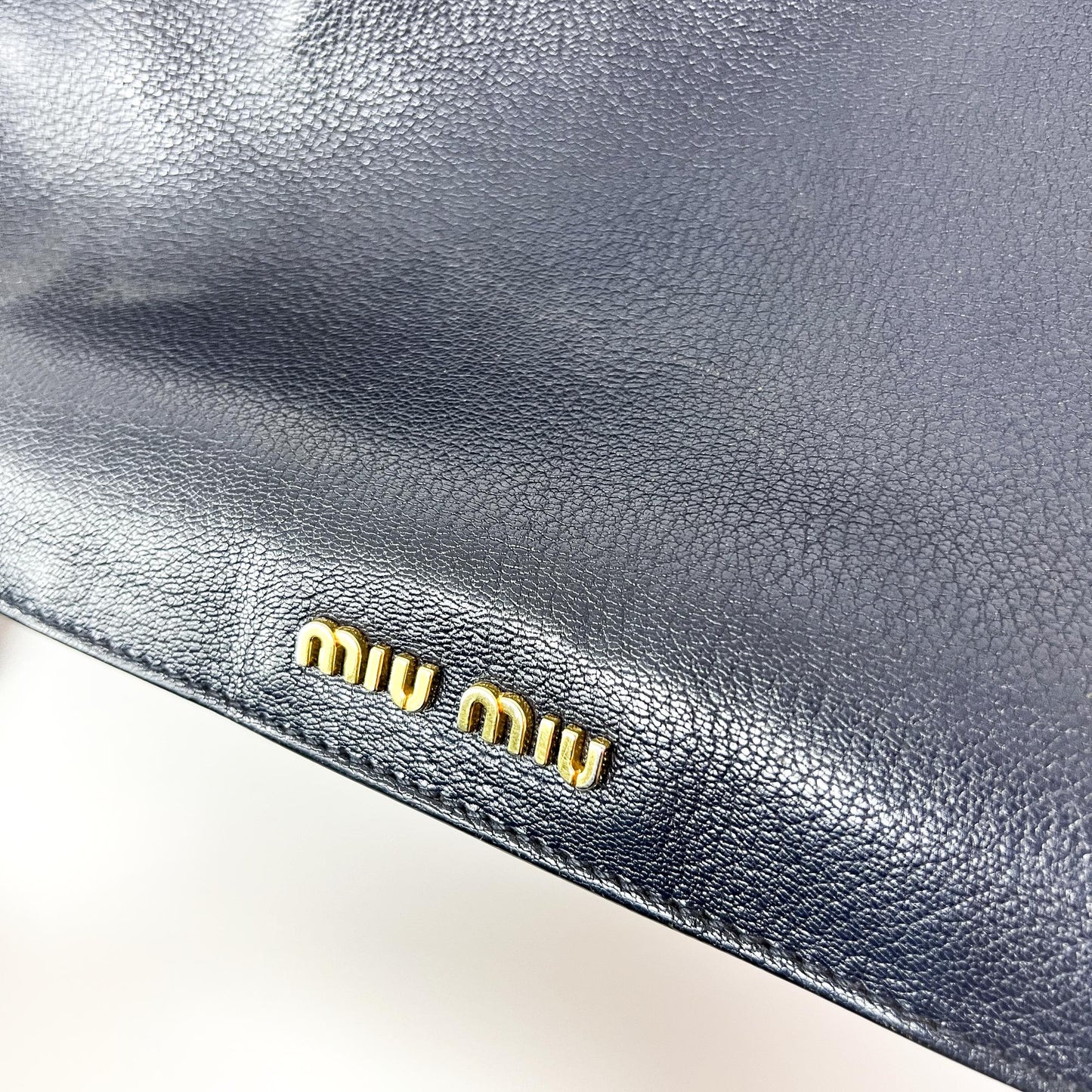 Miu Miu Madras Leather Top Handle Bag Navy