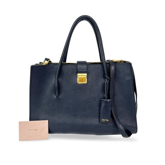 Miu Miu Madras Leather Top Handle Bag Navy