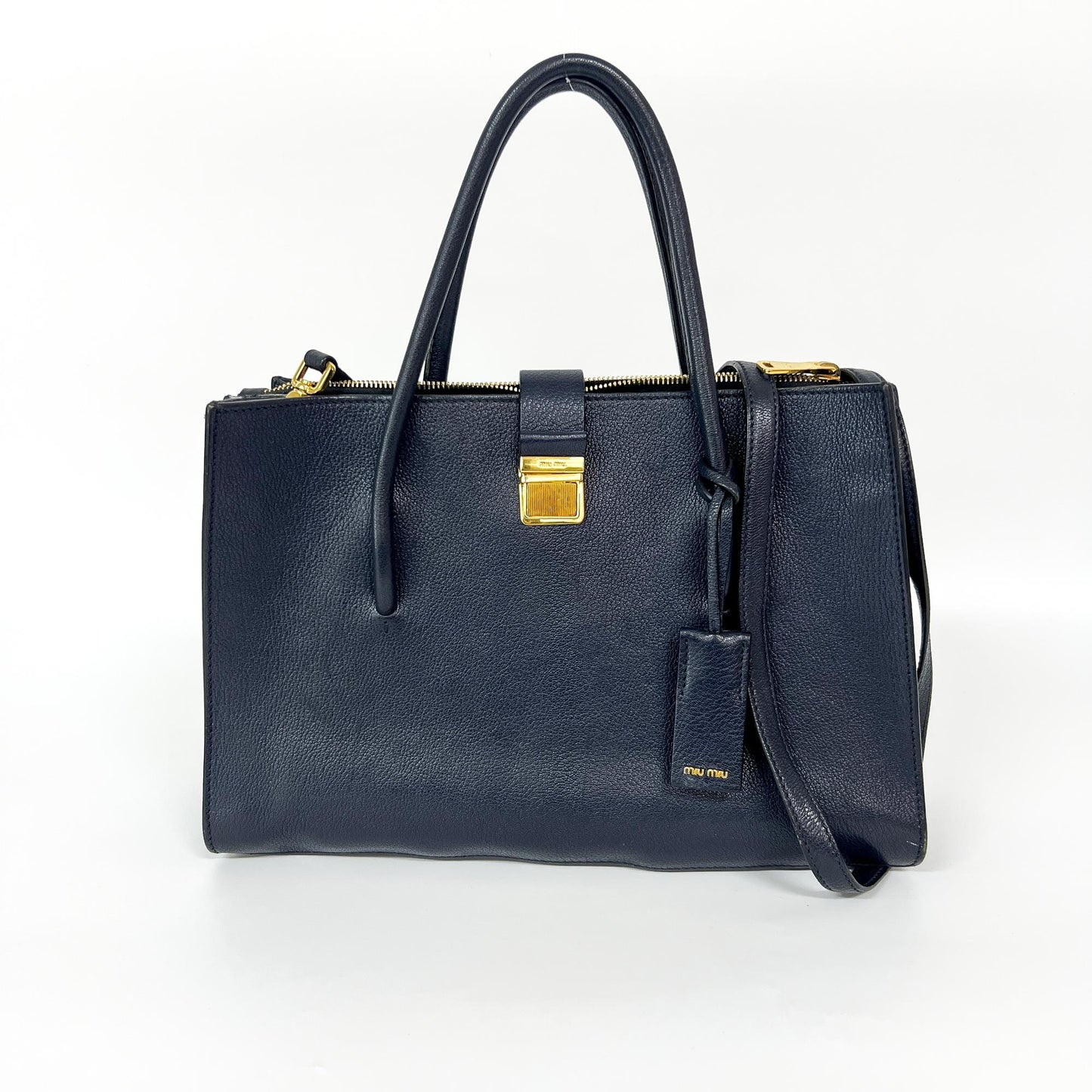 Miu Miu Madras Leather Top Handle Bag Navy