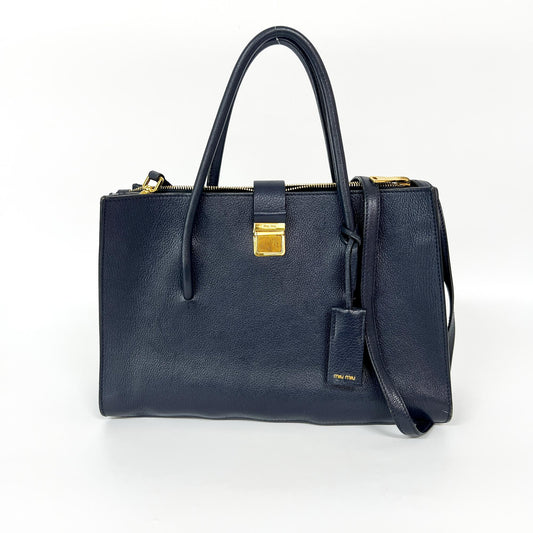 Miu Miu Madras Leather Top Handle Bag Navy