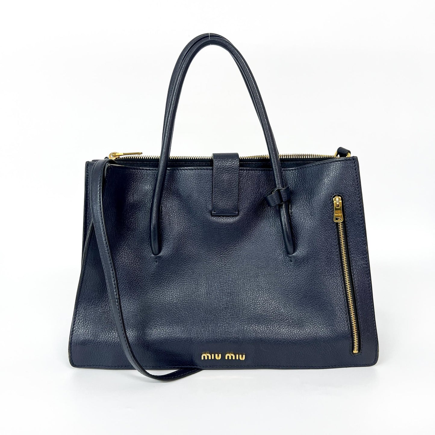 Miu Miu Madras Leather Top Handle Bag Navy