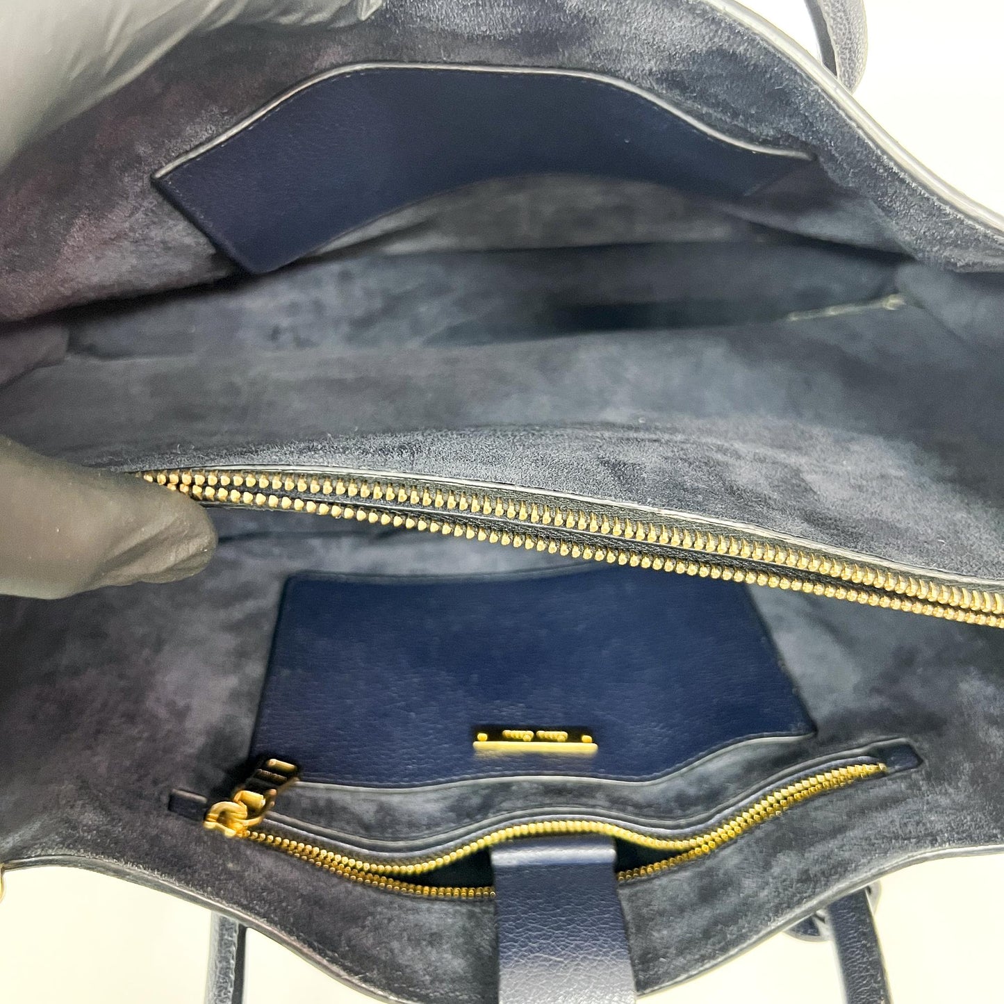 Miu Miu Madras Leather Top Handle Bag Navy