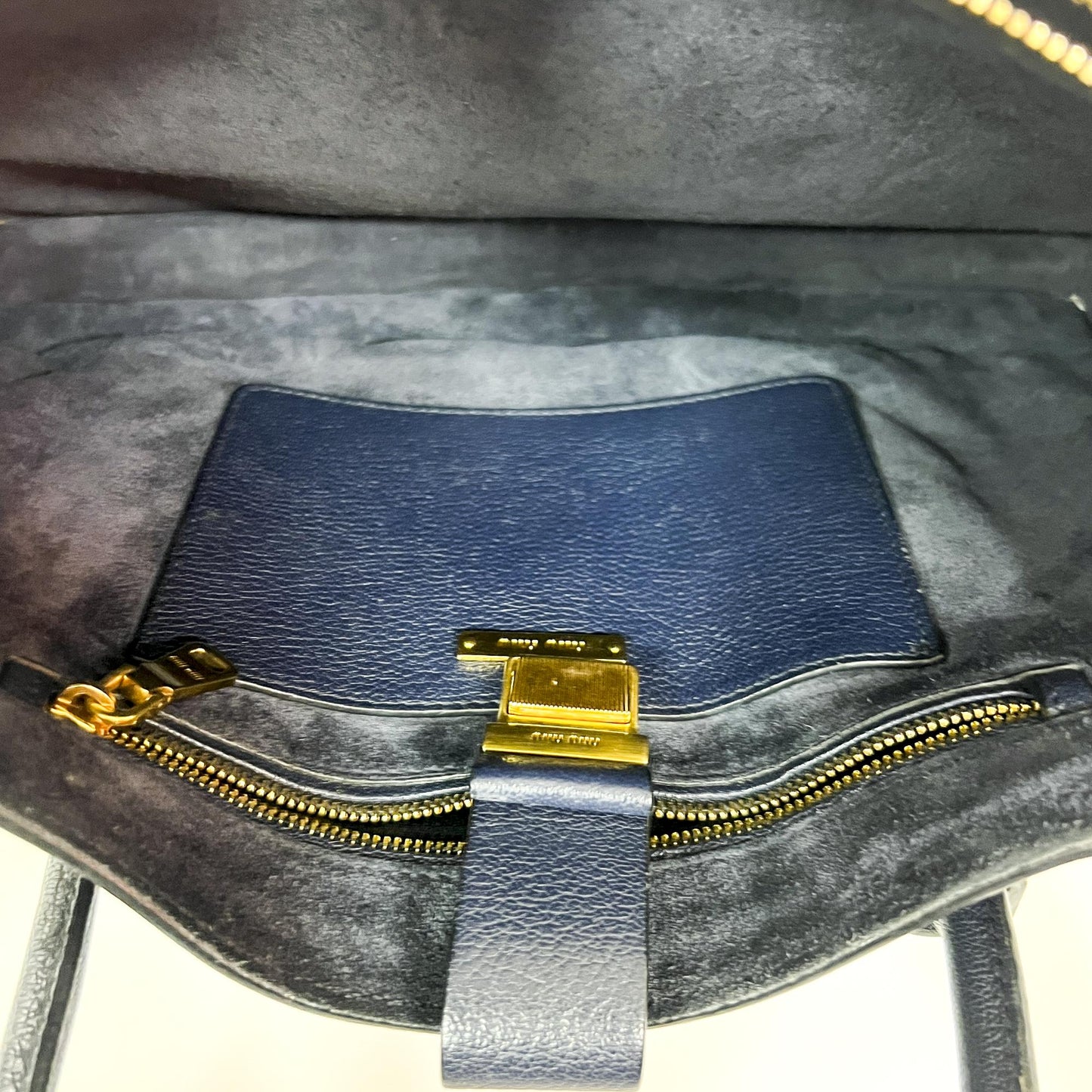 Miu Miu Madras Leather Top Handle Bag Navy