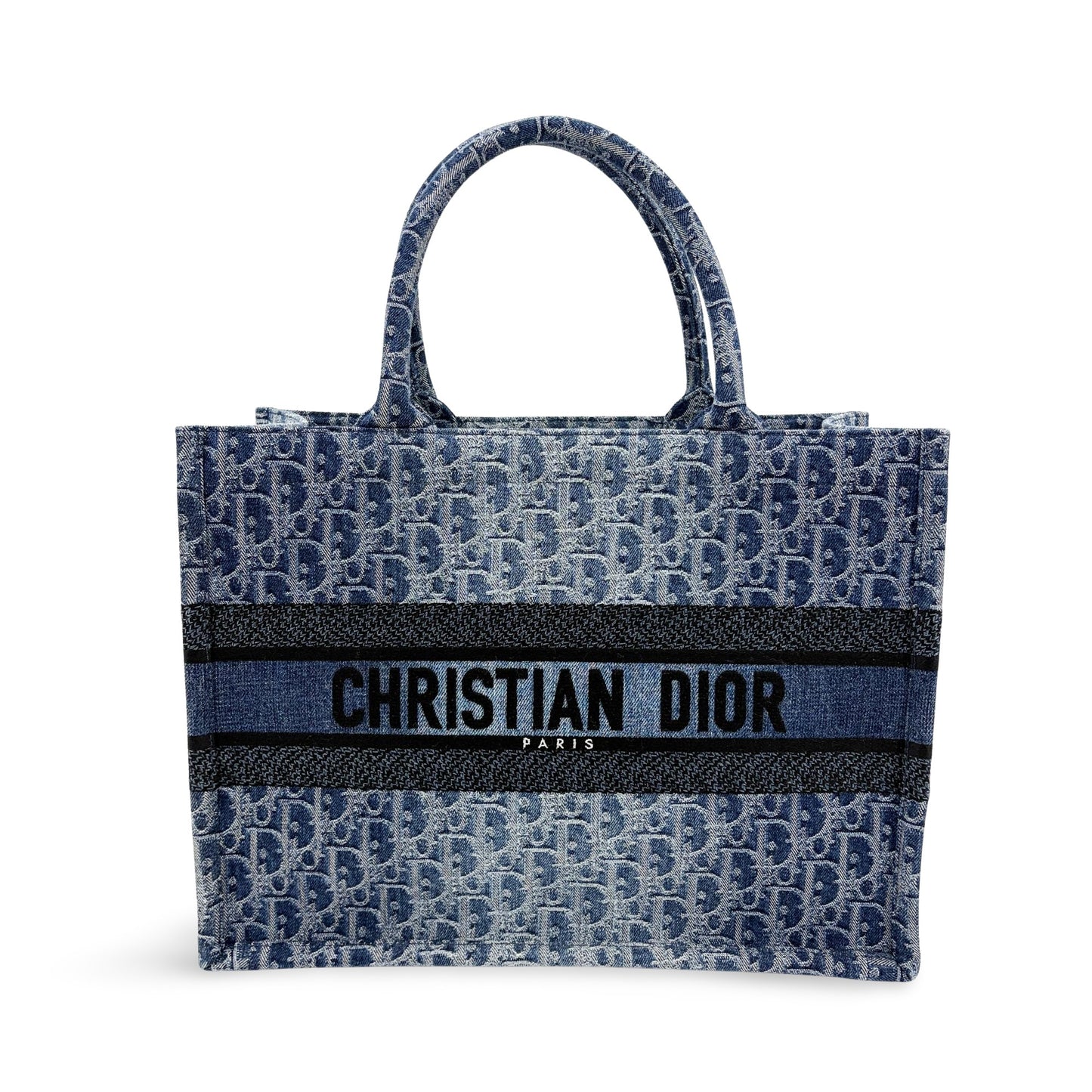 Dior Medium Book Tote in Blue with Oblique Embroidery