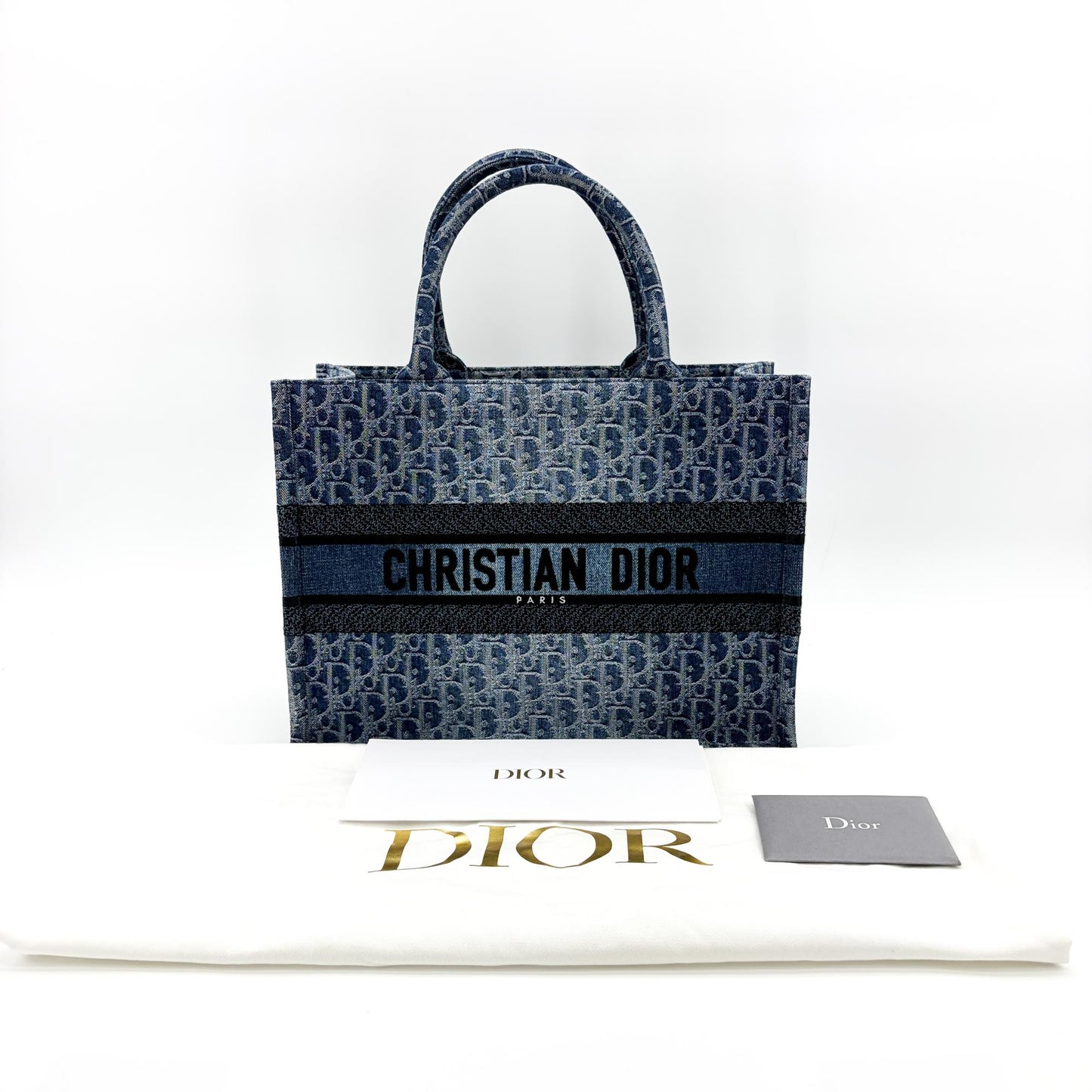 Dior Medium Book Tote in Blue with Oblique Embroidery