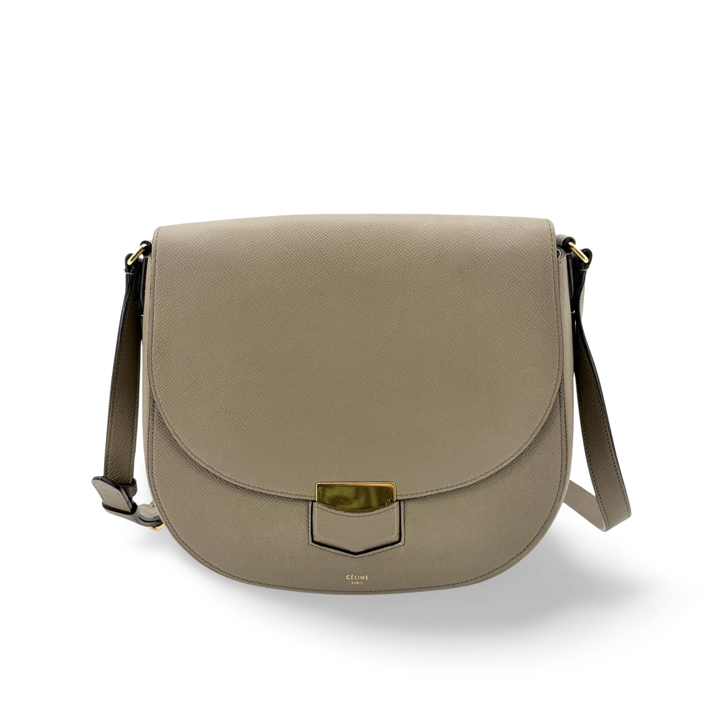 Celine Medium Trotter Shoulder Bag Grained Calfskin Taupe