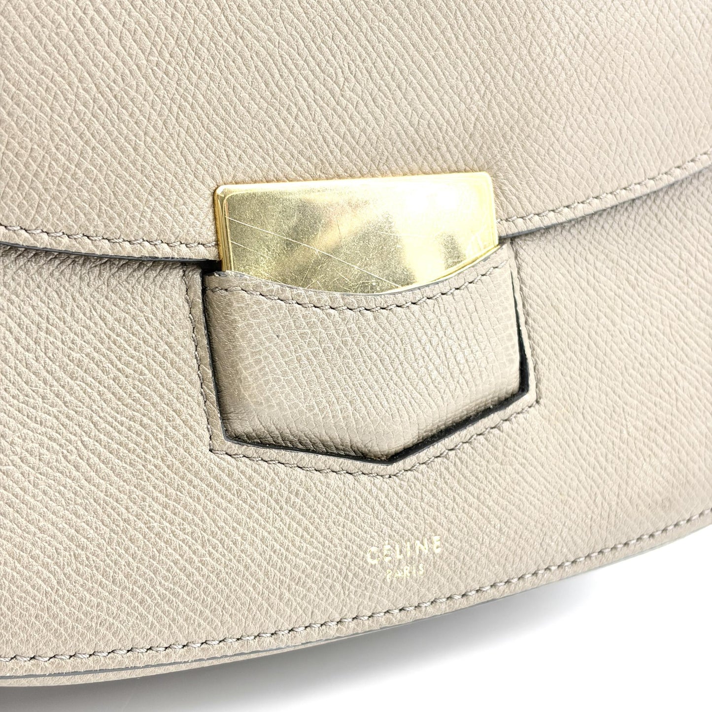 Celine Medium Trotter Shoulder Bag Grained Calfskin Taupe