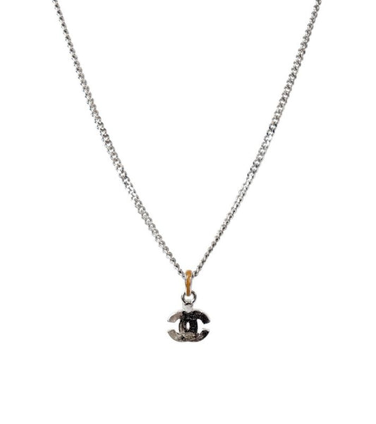 Chanel Beige CC Silver Necklace