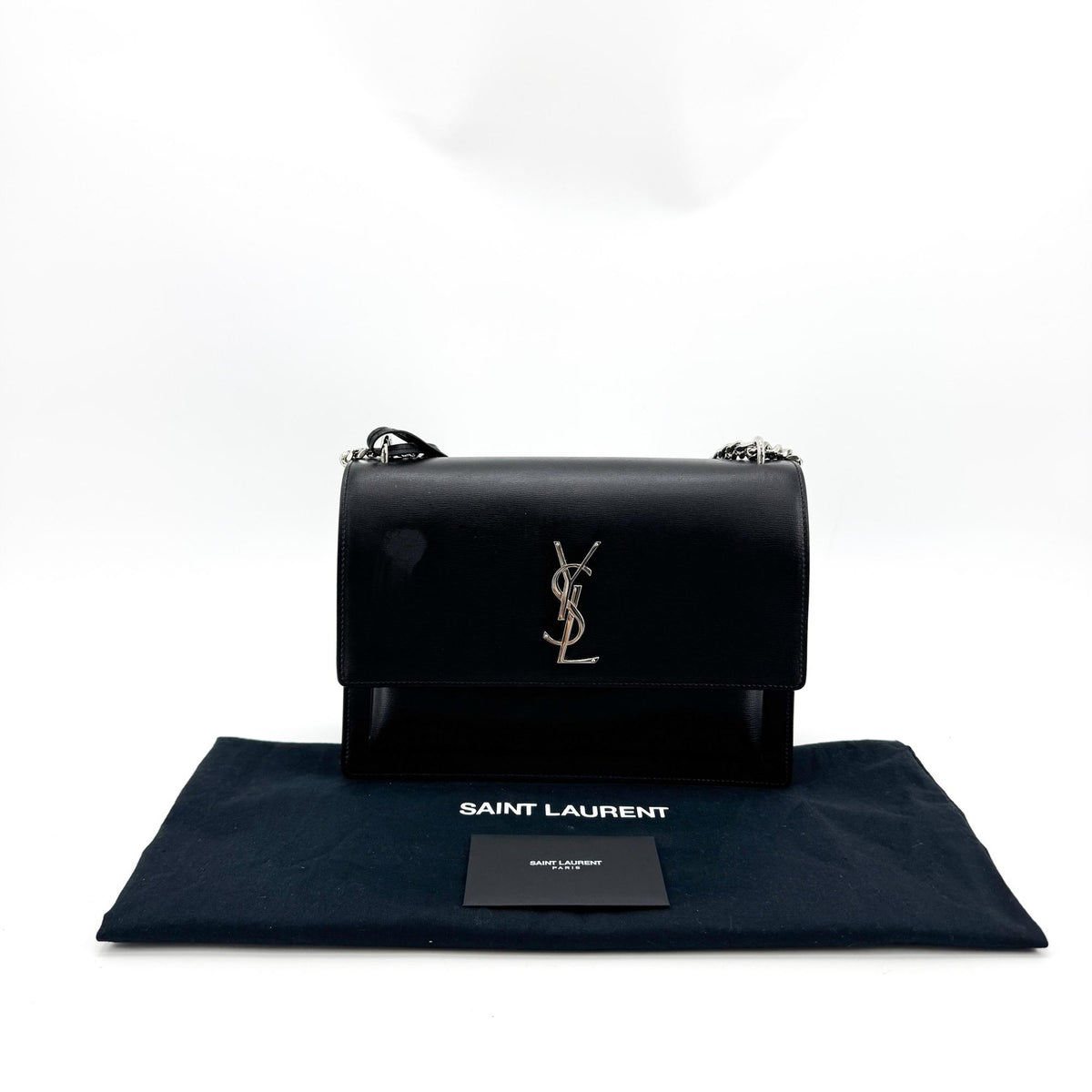 Saint Laurent Medium Sunset Crossbody Bag Black with Silver Hardware