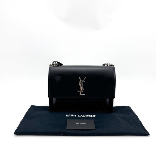 Saint Laurent Medium Sunset Crossbody Bag Black with Silver Hardware