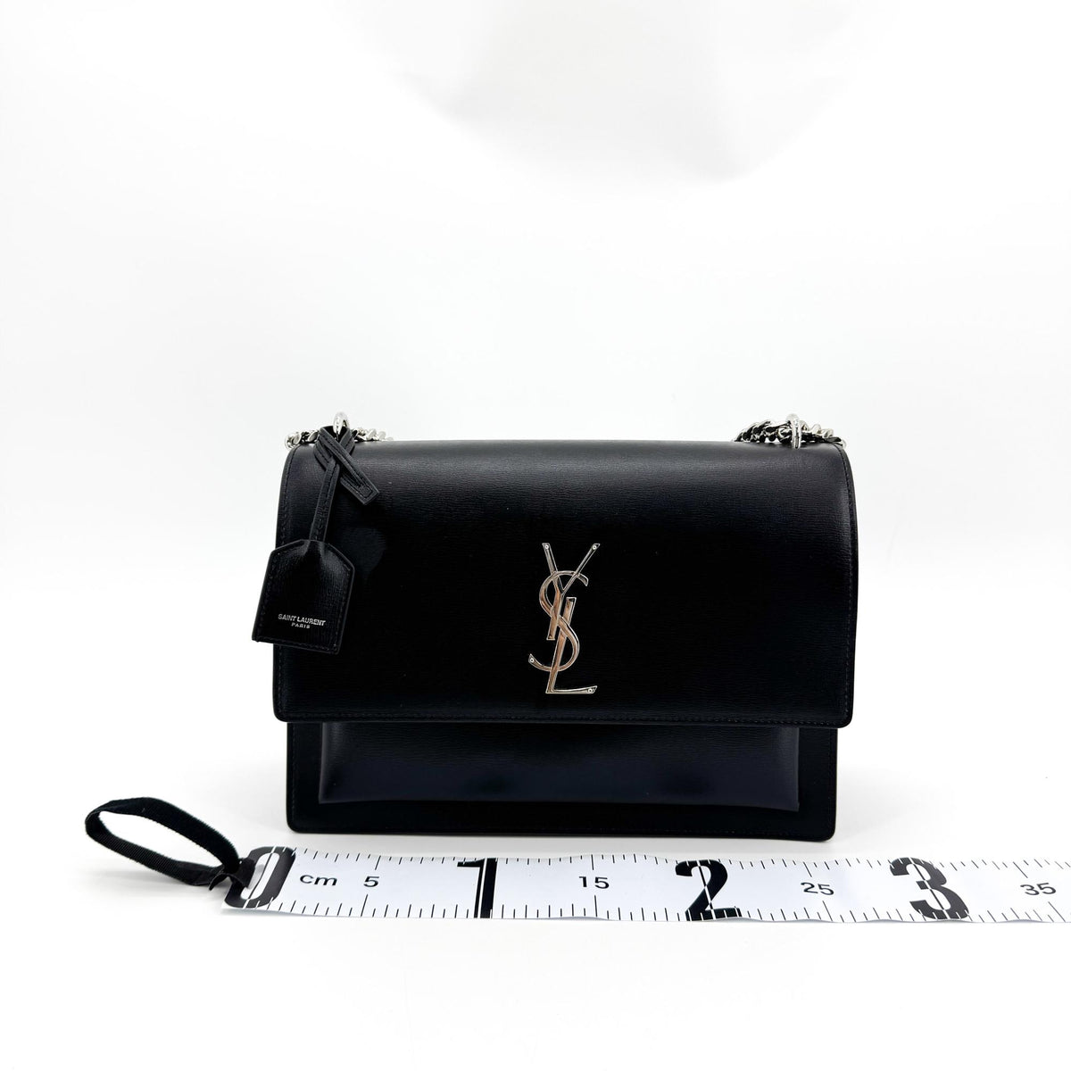 Saint Laurent Medium Sunset Crossbody Bag Black with Silver Hardware