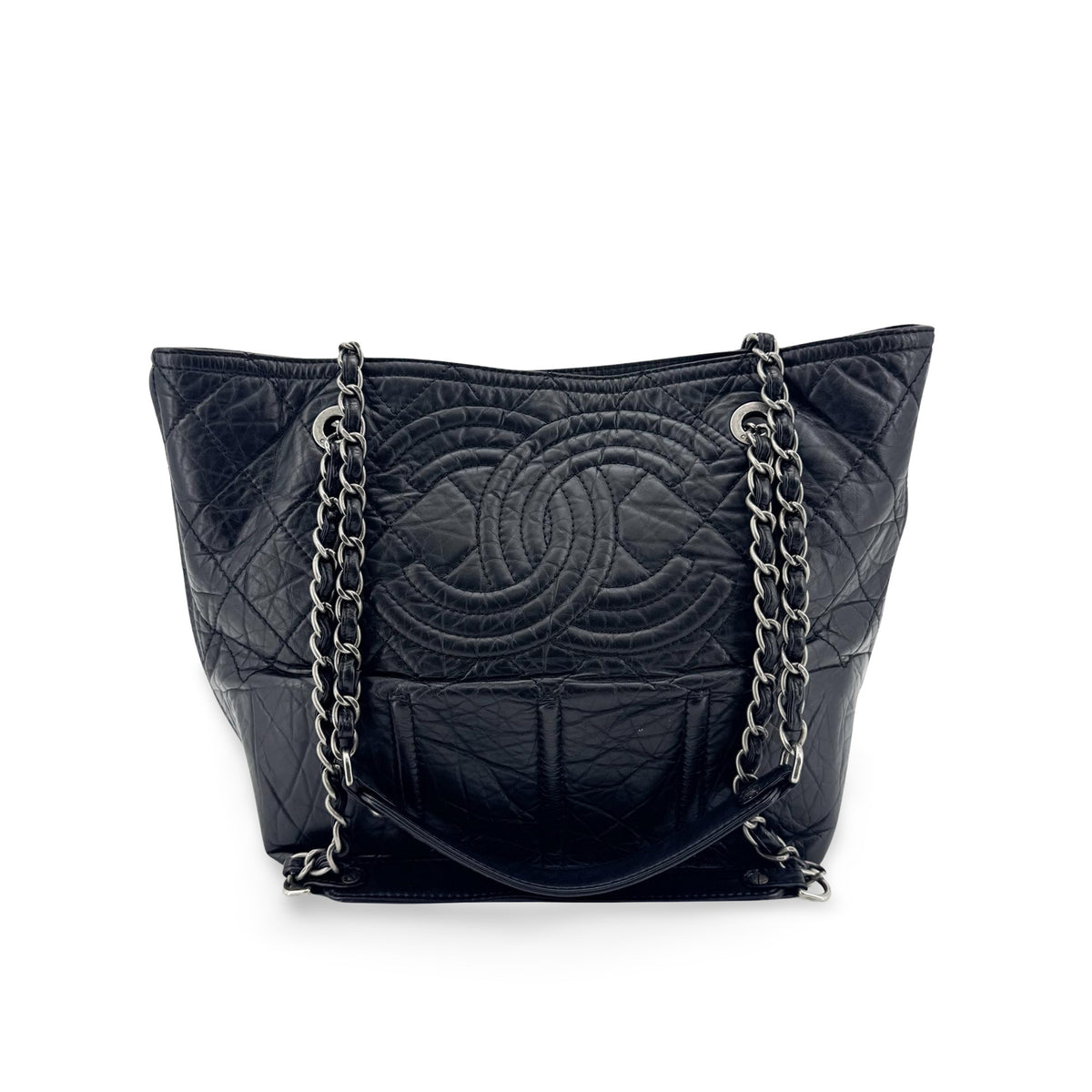 Chanel CC Crave Crossbody Tote Bag Medium Silver Hardware Black