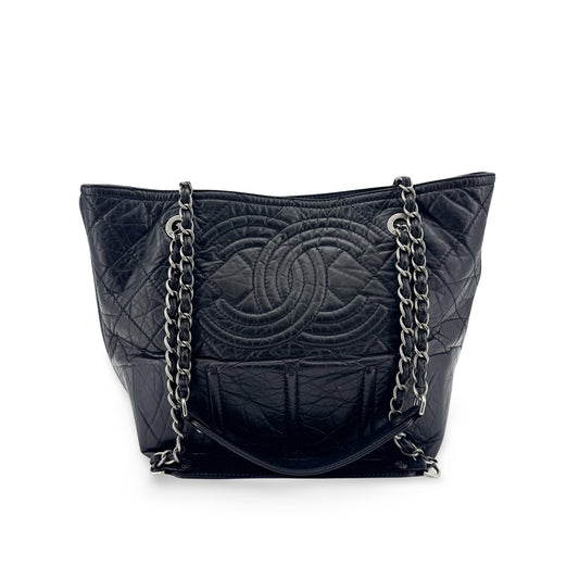 Chanel CC Crave Crossbody Tote Bag Medium Silver Hardware Black