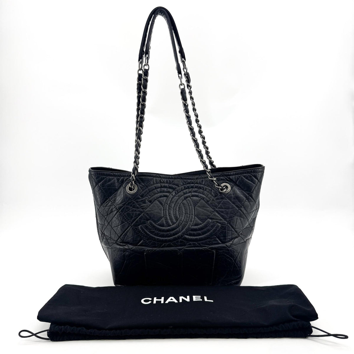 Chanel CC Crave Crossbody Tote Bag Medium Silver Hardware Black