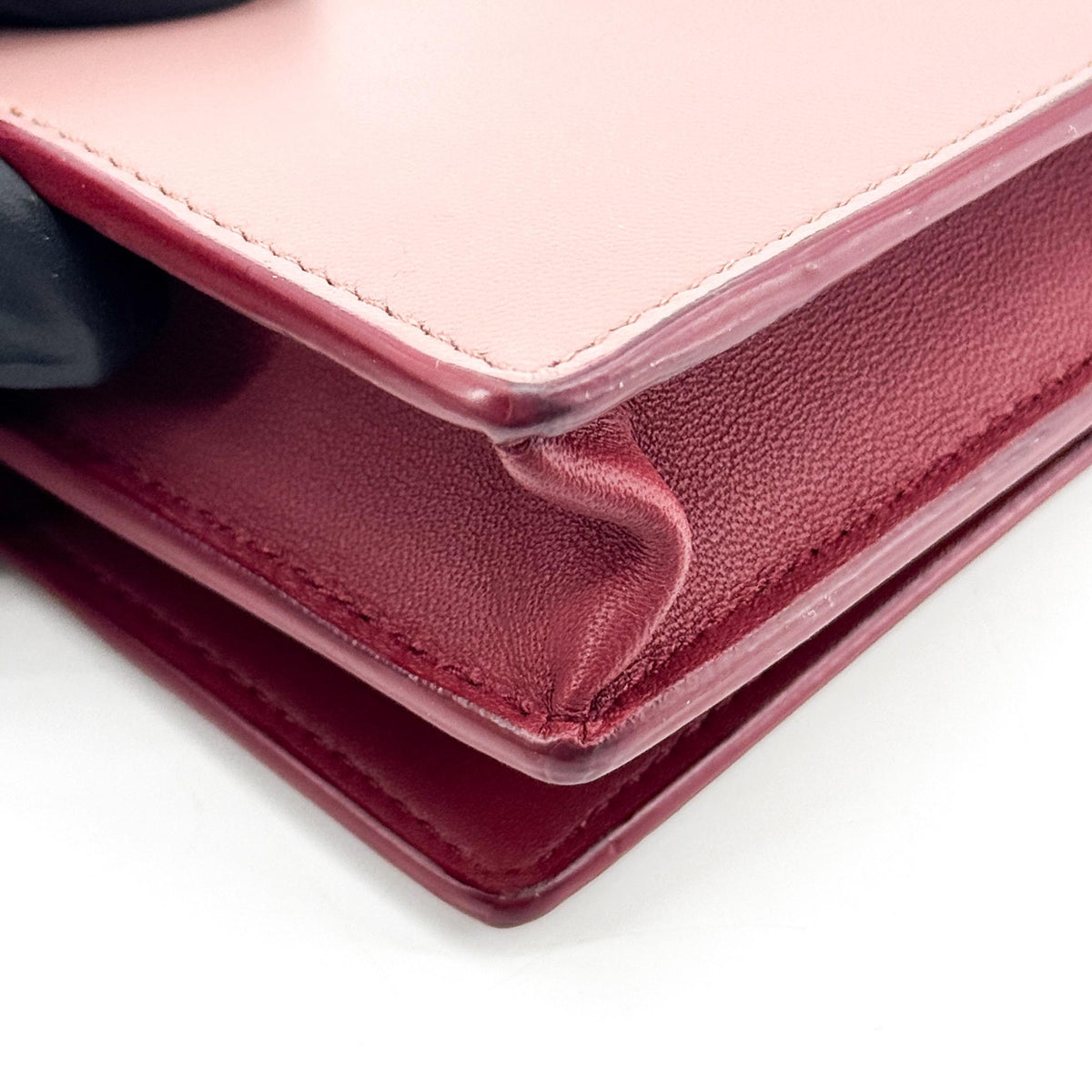 Bottega Veneta Intrecciato Two-Tone Flap Long Wallet Pink Burgundy