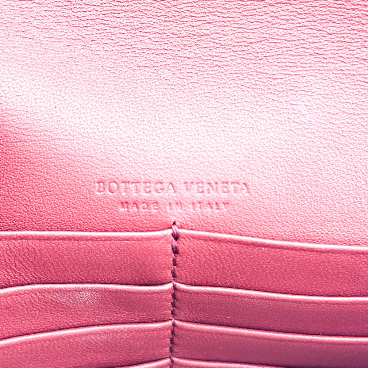 Bottega Veneta Intrecciato Two-Tone Flap Long Wallet Pink Burgundy