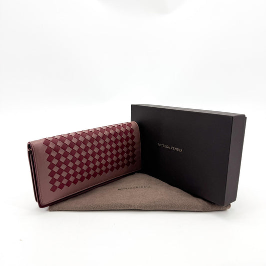 Bottega Veneta Intrecciato Two-Tone Flap Long Wallet Pink Burgundy