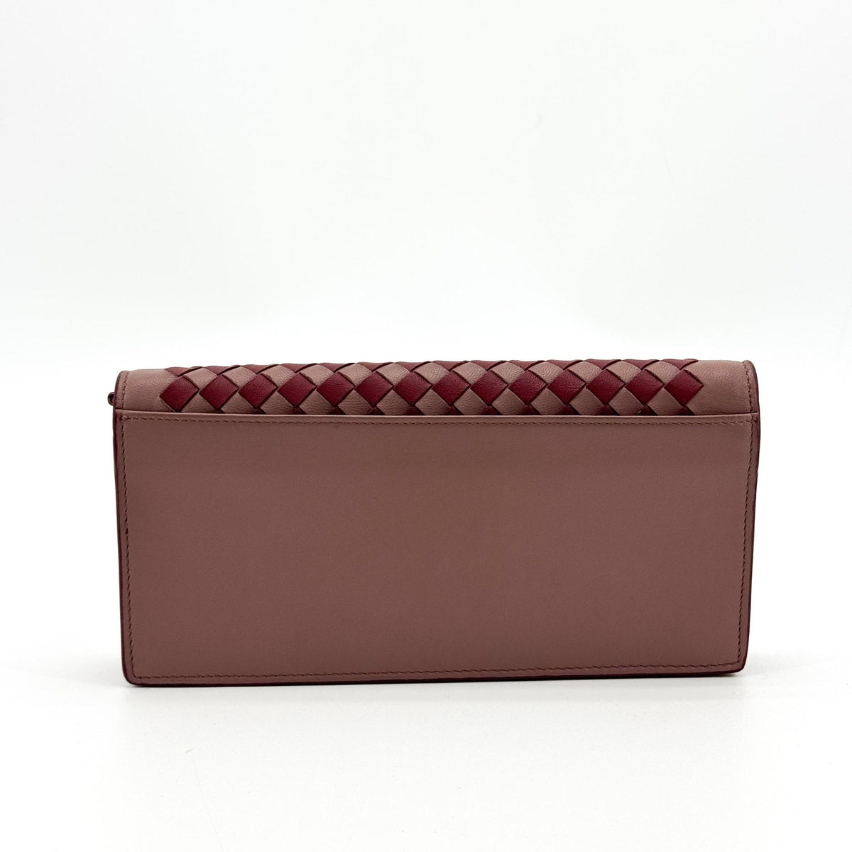Bottega Veneta Intrecciato Two-Tone Flap Long Wallet Pink Burgundy