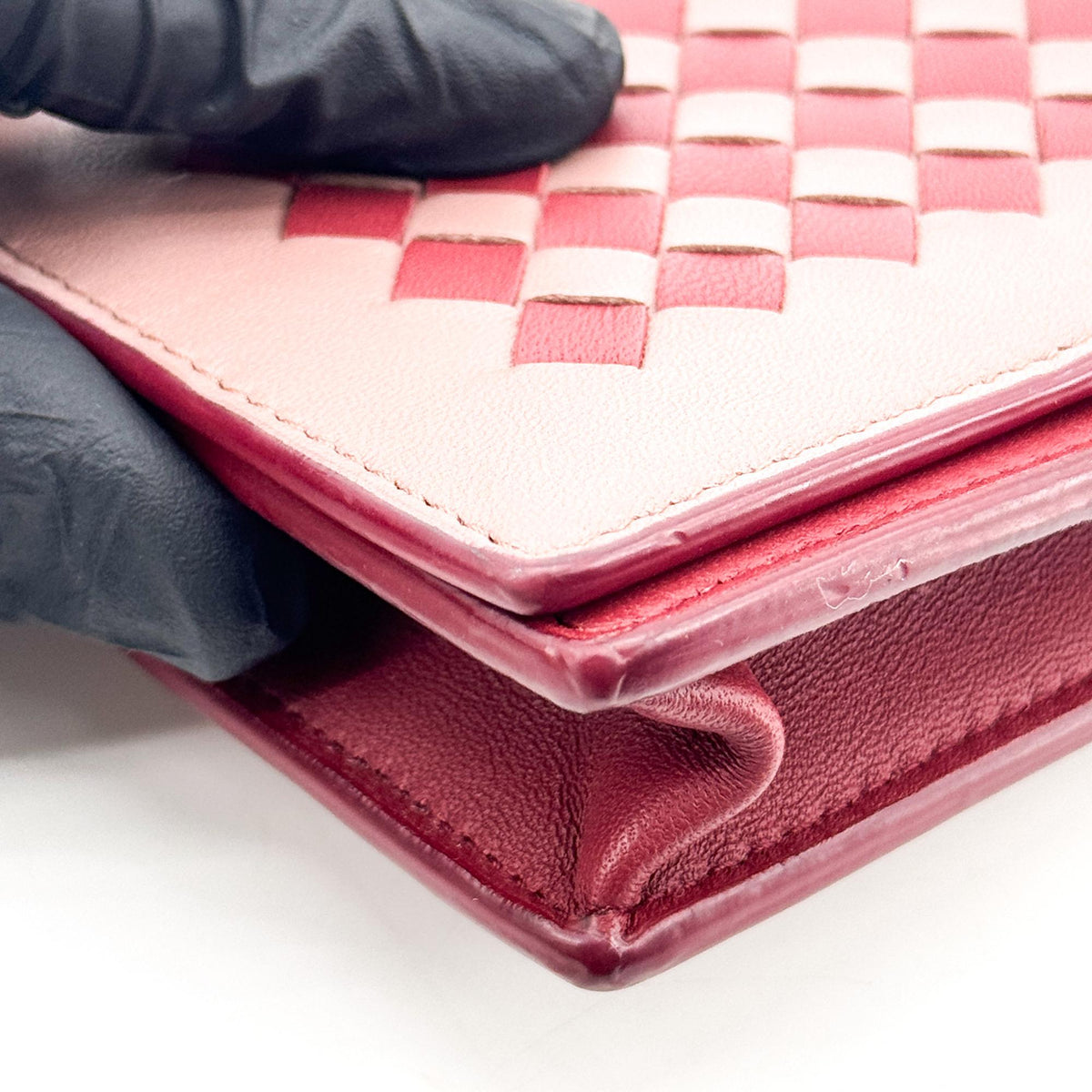 Bottega Veneta Intrecciato Two-Tone Flap Long Wallet Pink Burgundy