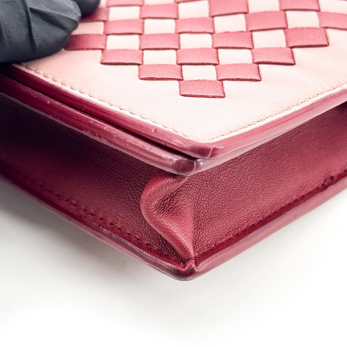 Bottega Veneta Intrecciato Two-Tone Flap Long Wallet Pink Burgundy