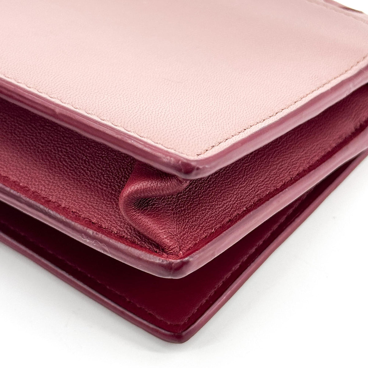 Bottega Veneta Intrecciato Two-Tone Flap Long Wallet Pink Burgundy
