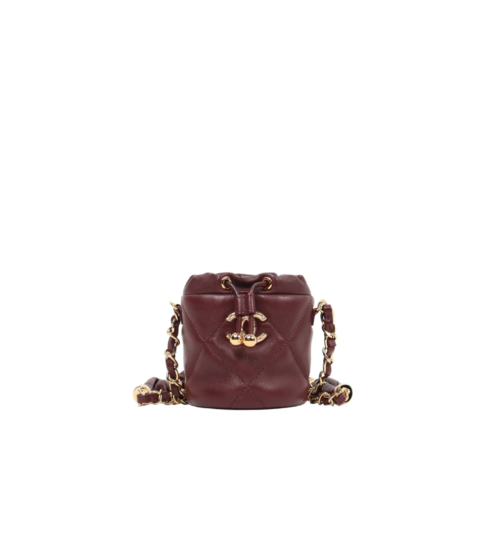 Chanel Burgundy Leather CocoCrush Mini Bucket Shoulder Bag