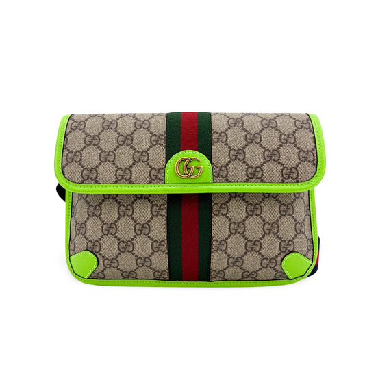 Gucci Ophidia GG Supreme Neon Green Belt Bag
