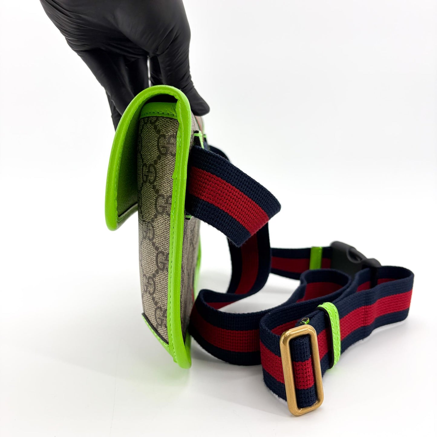 Gucci Ophidia GG Supreme Neon Green Belt Bag