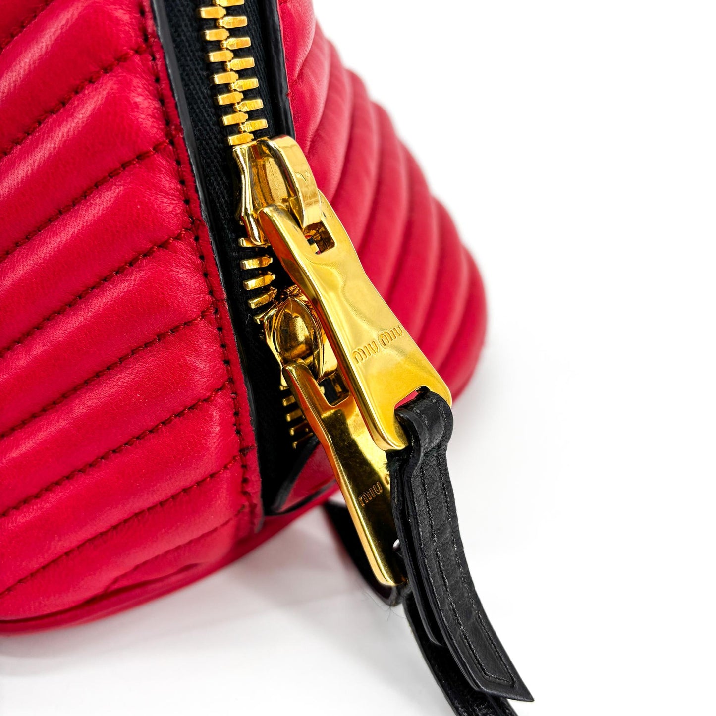 Miu Miu Biker Matelassé Two-Tone Dome Bag Red White