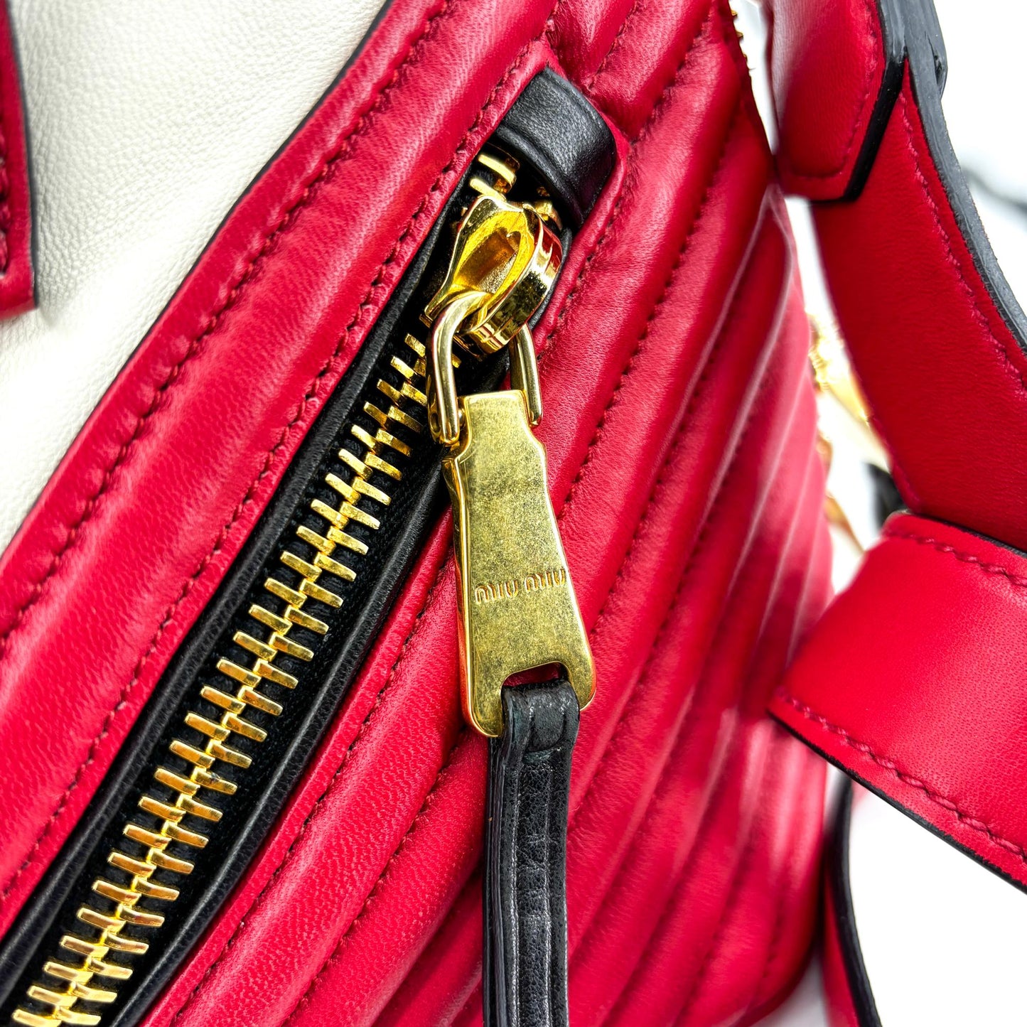Miu Miu Biker Matelassé Two-Tone Dome Bag Red White
