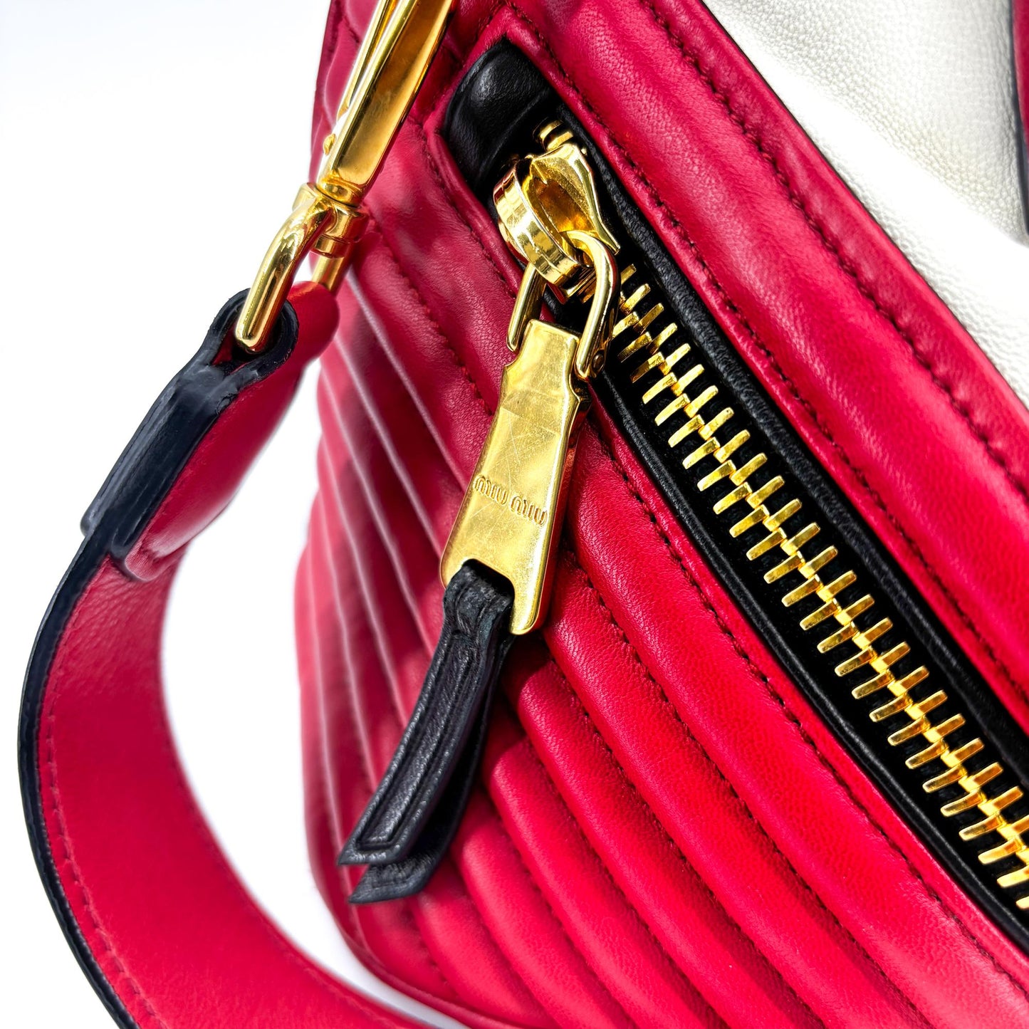 Miu Miu Biker Matelassé Two-Tone Dome Bag Red White