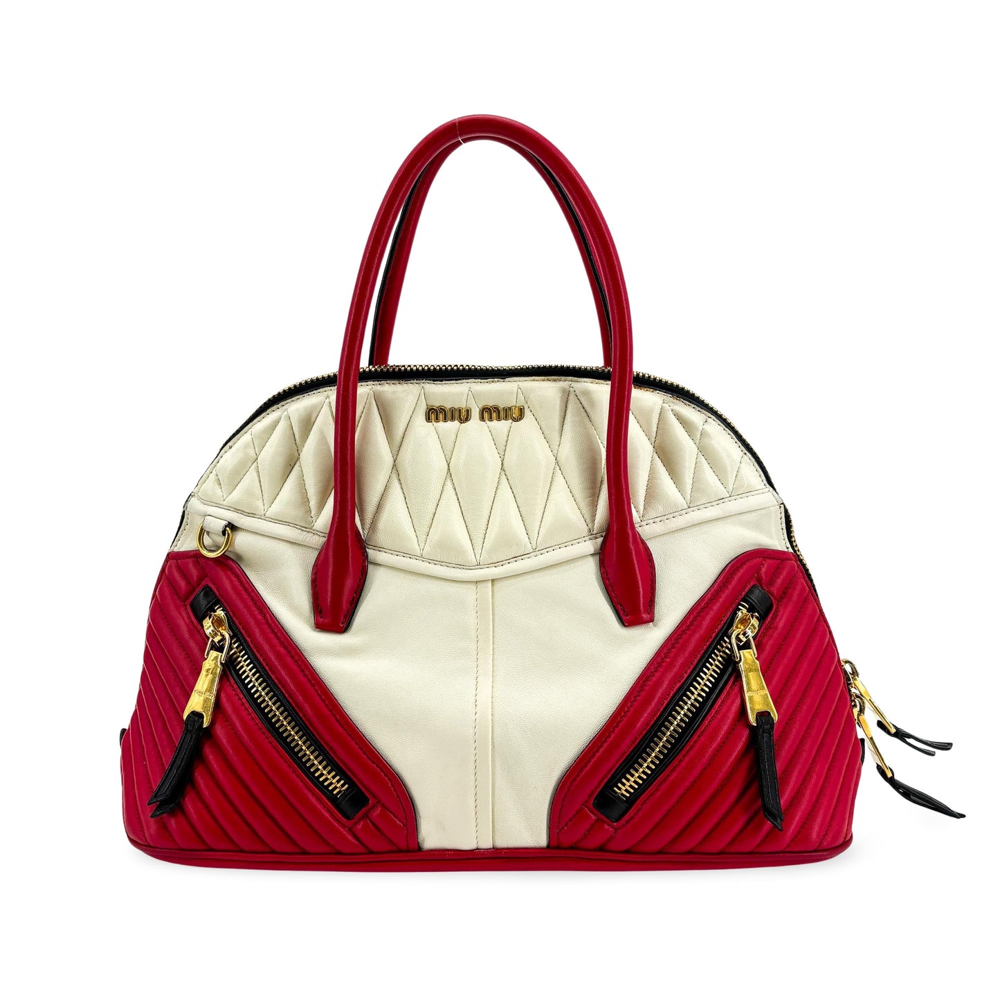 Miu Miu Biker Matelassé Two-Tone Dome Bag Red White