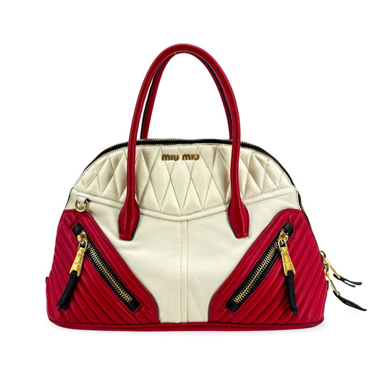 Miu Miu Biker Matelassé Two-Tone Dome Bag Red White