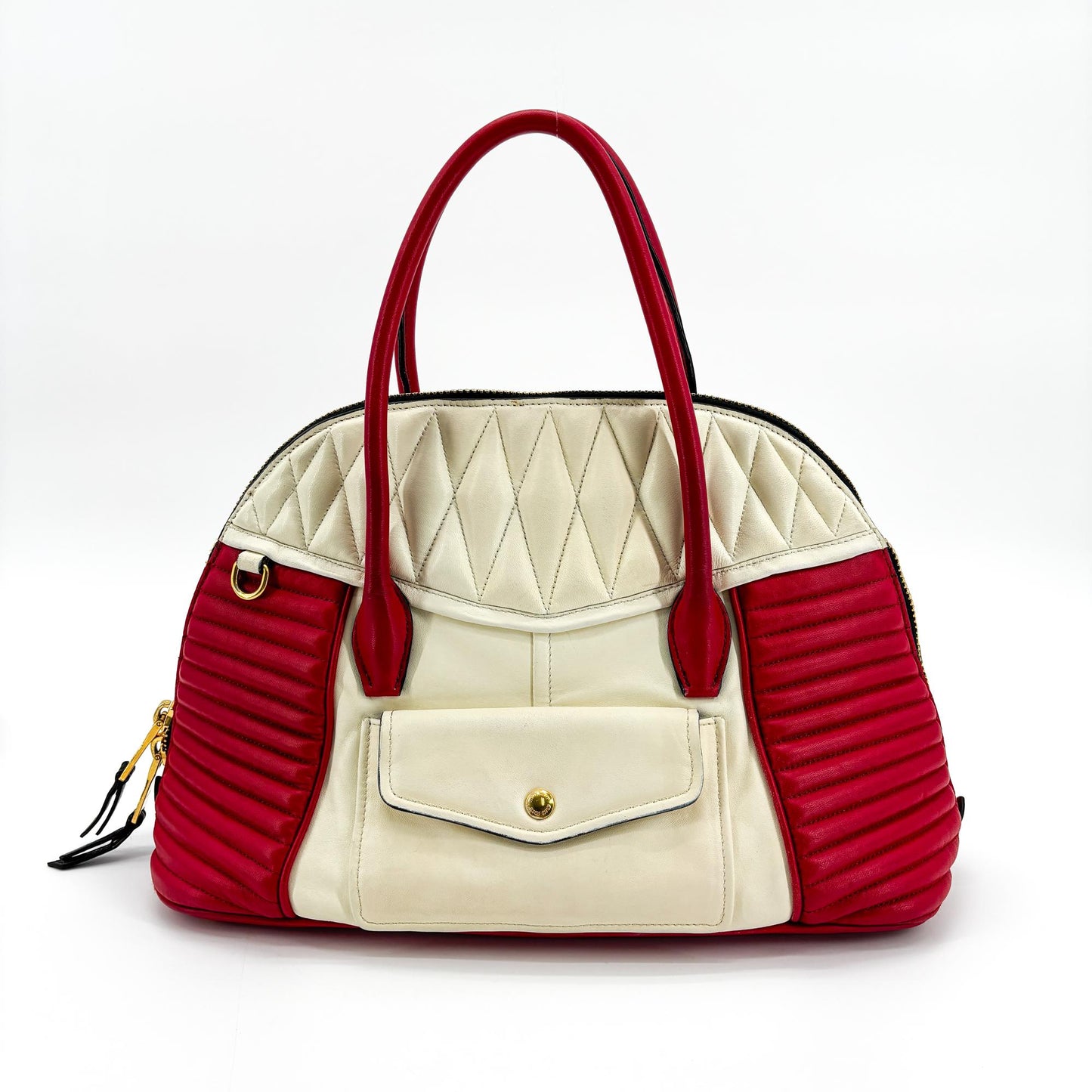 Miu Miu Biker Matelassé Two-Tone Dome Bag Red White