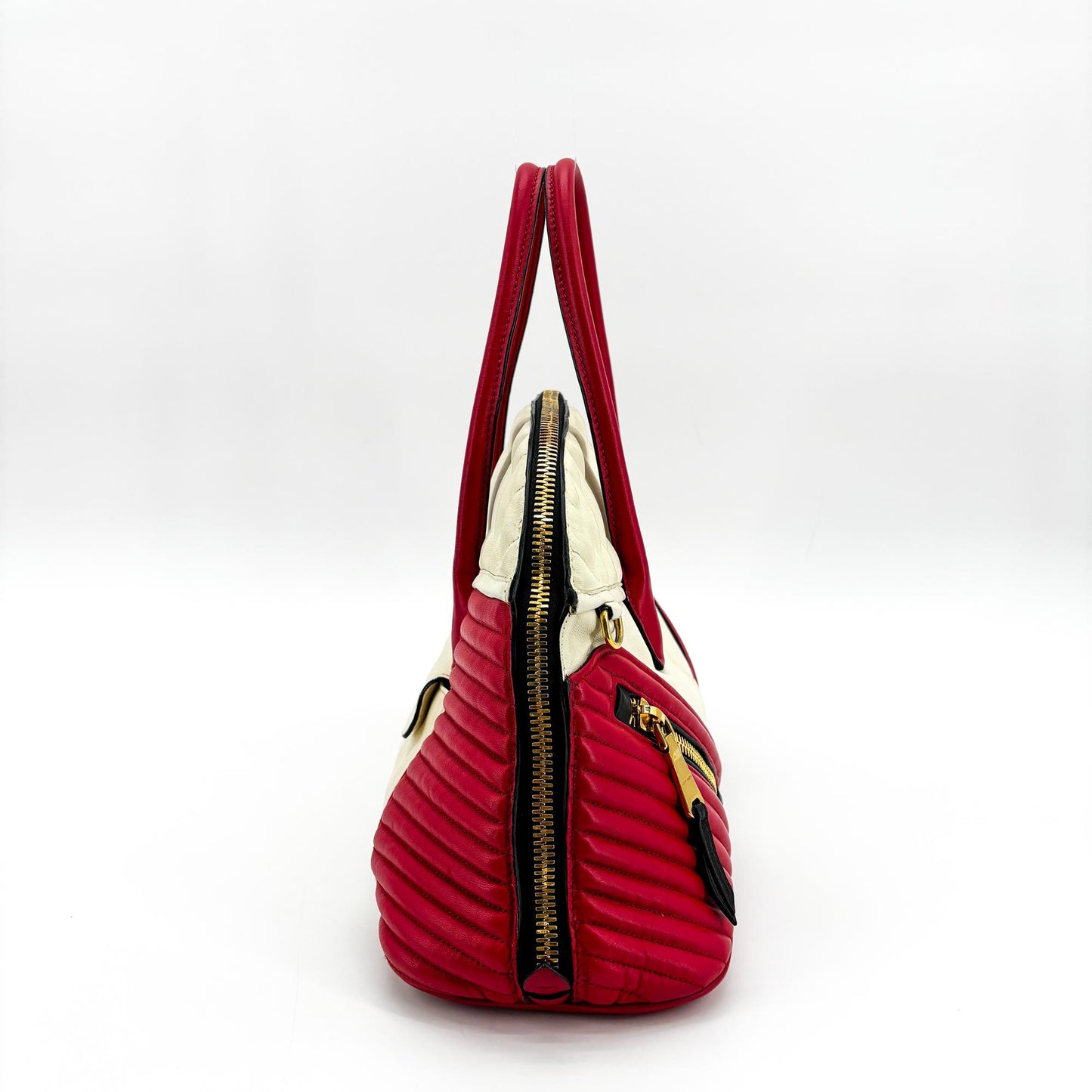 Miu Miu Biker Matelassé Two-Tone Dome Bag Red White