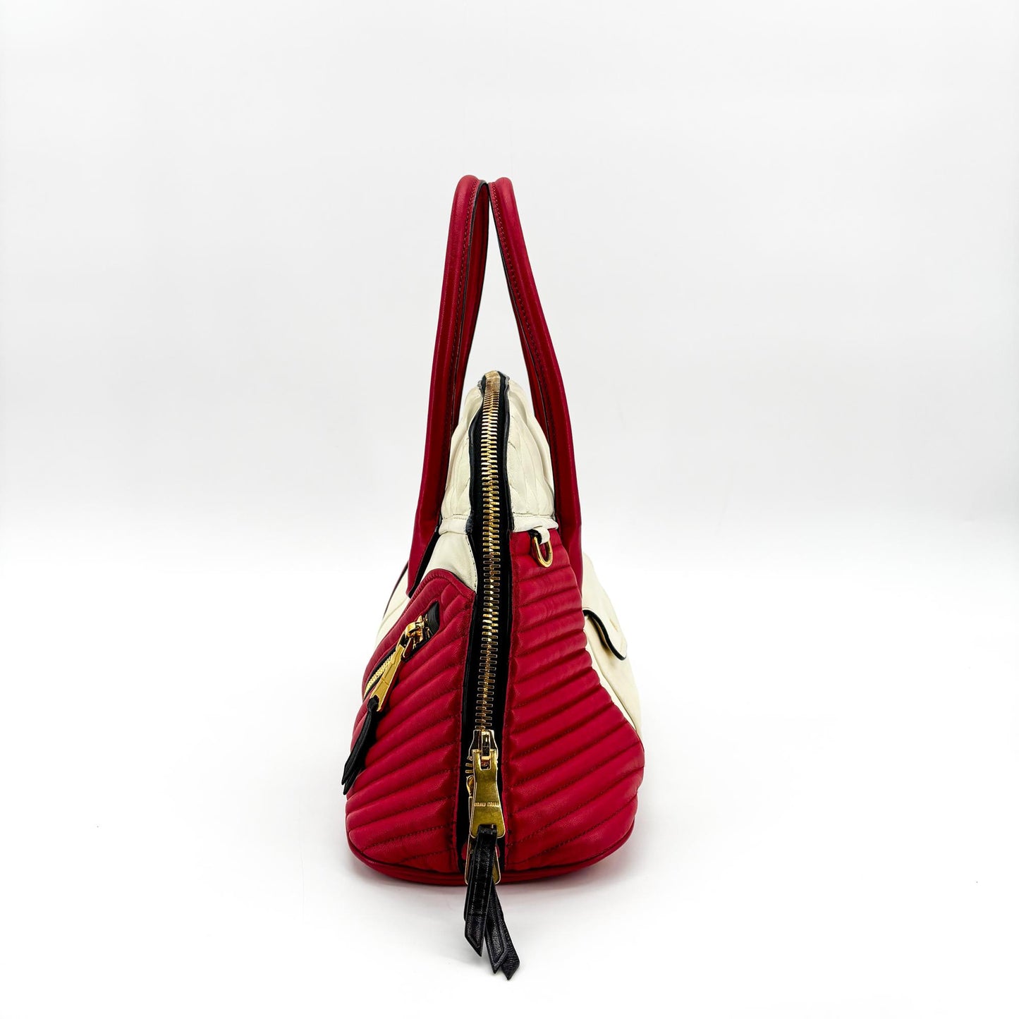 Miu Miu Biker Matelassé Two-Tone Dome Bag Red White