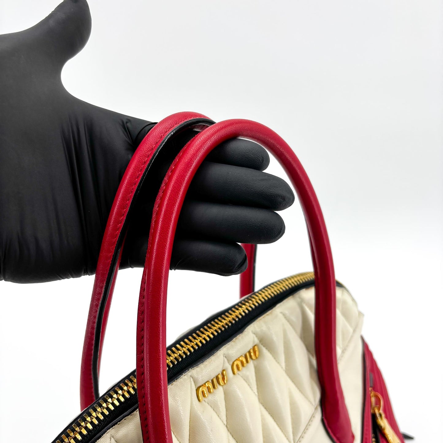 Miu Miu Biker Matelassé Two-Tone Dome Bag Red White